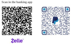 Zelle and Paypal QR codes for pacific unitarian church donations
